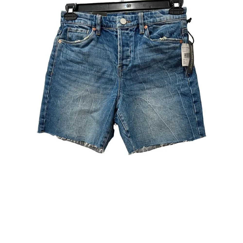 NWT BLANKNYC Size 27 Button Fly Raw Hem Long Denim Shorts MSRP $78